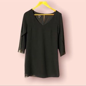 A. Byer Black Chiffon 3/4 Bell Sleeves Pencil Dress V Neck Small Knee Length